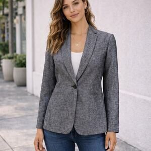 J By J.Crew SZ 8 One Button Linen Blazer Gray